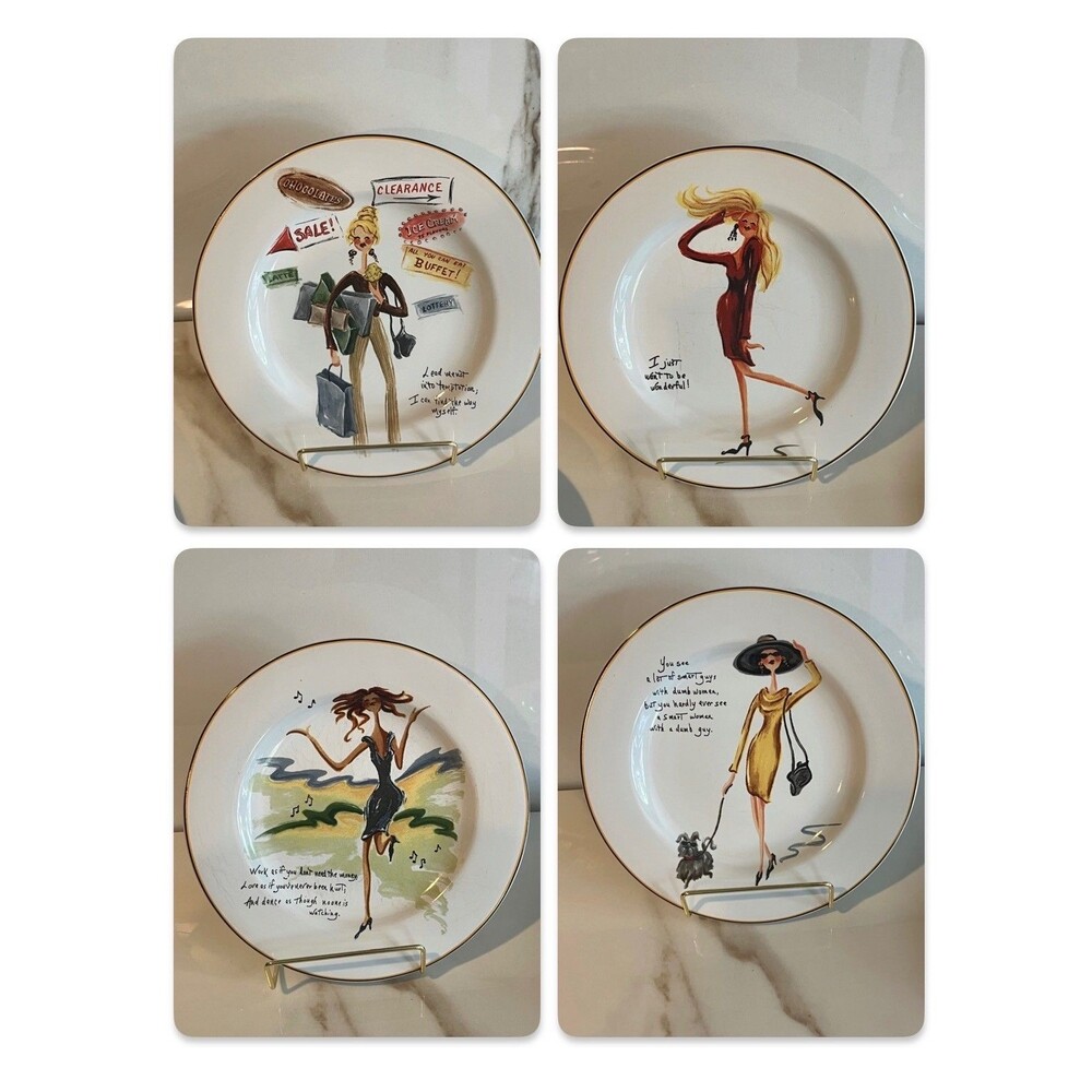 Sakura "Glamour Girls" Stoneware Set of Four Salad Plates for Use or Display